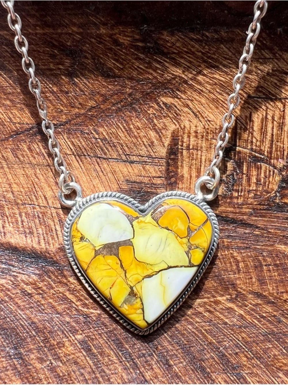 Honey Dahlia Heart Necklace Sterling Silver Southwestern Statement Pendant